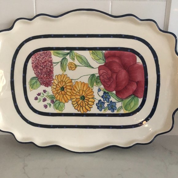 Floral Ceramic Pacific Rim Tray w/Scalloped Rim - Picture 2 of 7